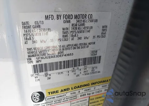 2013 Ford Expedition Limited from USA, damaged, VIN 1FMJU2A53DEF43653